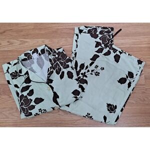 VTG M Bed Head 100% COTTON WOMEN PJ SET Green Brown Floral Long Sleeve Tie Waist